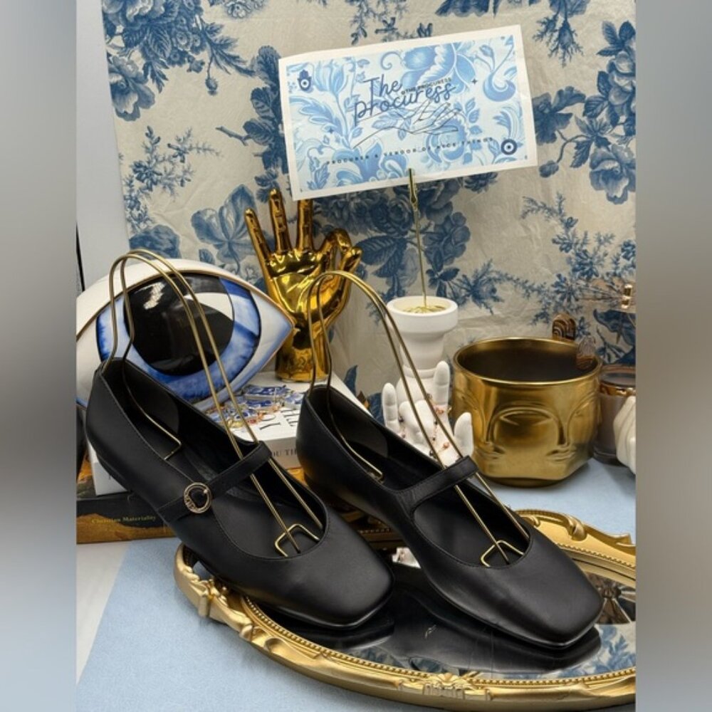 🆕 TORY BURCH 🧿 NWOB Selby Black Leather Square Toe Mary Jane Ballet Flats Sz 7 - Picture 2 of 14